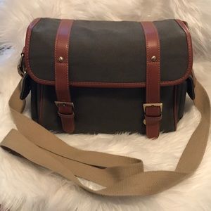 Olive and tan canvas camera bag